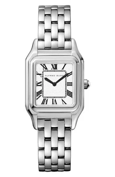 Alfred Sung Aurora Stainless Steel Bracelet Watch, 24mm X 28mm In Silver Bracelet White Dial