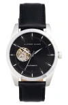 Alfred Sung Automatic I Quartz Leather Strap Watch, 42mm In Black Strap Black Dial