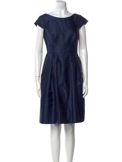 Pre-owned Alfred Sung Bateau Neckline Knee-length Dress In Blue