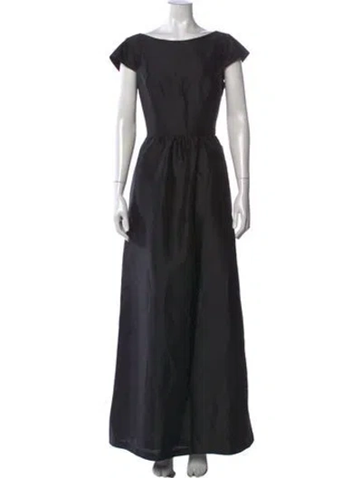 Pre-owned Alfred Sung Bateau Neckline Long Dress In Black