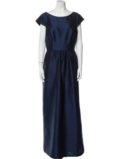 Pre-owned Alfred Sung Bateau Neckline Long Dress In Blue