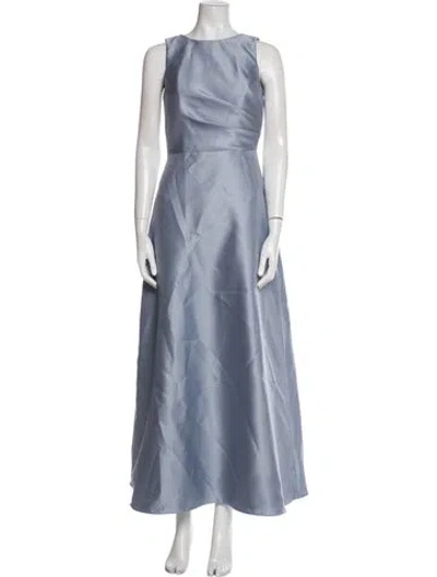 Pre-owned Alfred Sung Bateau Neckline Long Dress In Blue