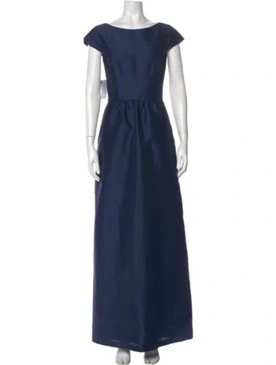 Pre-owned Alfred Sung Bateau Neckline Long Dress In Blue
