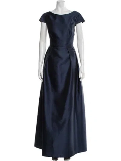 Pre-owned Alfred Sung Bateau Neckline Long Dress In Blue