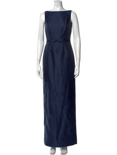 Pre-owned Alfred Sung Bateau Neckline Long Dress In Blue