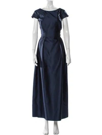 Pre-owned Alfred Sung Bateau Neckline Long Dress In Blue