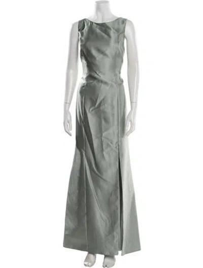 Pre-owned Alfred Sung Bateau Neckline Long Dress In Green