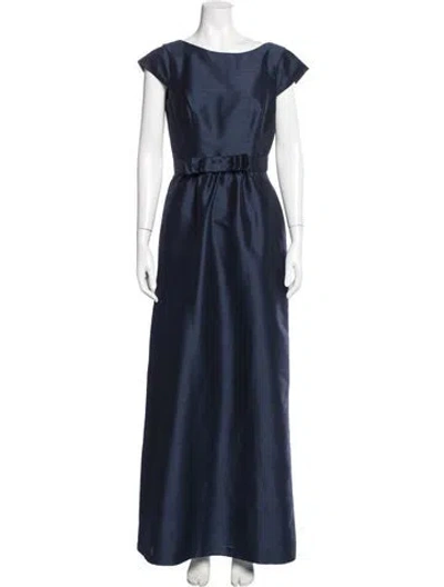 Pre-owned Alfred Sung Bateau Neckline Long Dress W/ Tags In Blue