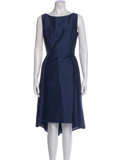 Pre-owned Alfred Sung Bateau Neckline Midi Length Dress In Blue