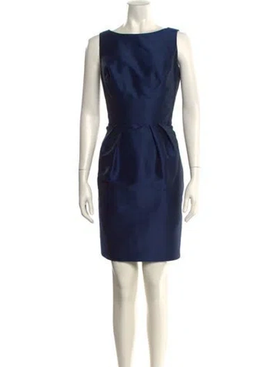 Pre-owned Alfred Sung Bateau Neckline Mini Dress In Blue