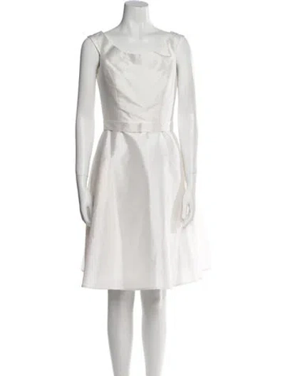 Pre-owned Alfred Sung Bateau Neckline Mini Dress In White