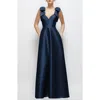 Alfred Sung Bow Detail Ball Gown In Blue