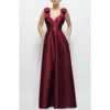 Alfred Sung Bow Detail Ball Gown In Burgundy