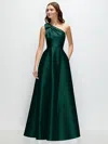 Alfred Sung Bow One-shoulder Full A-line Satin Maxi Dress