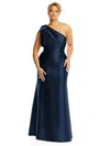 Alfred Sung Bow One-shoulder Satin Trumpet Gown