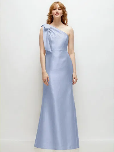 Alfred Sung Bow One-shoulder Satin Trumpet Gown In Blue