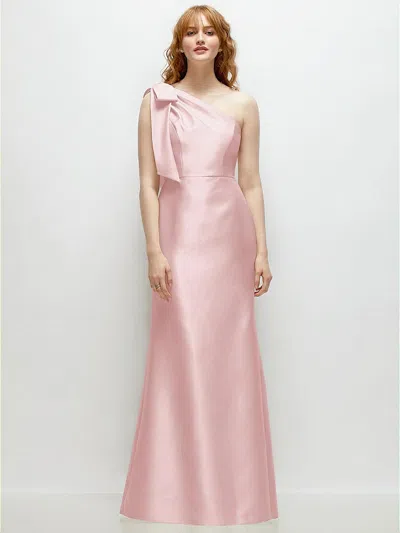 Alfred Sung Bow One-shoulder Satin Trumpet Gown In Pink