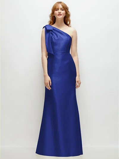 ALFRED SUNG BOW ONE-SHOULDER SATIN TRUMPET GOWN