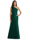 ALFRED SUNG BOW ONE-SHOULDER SATIN TRUMPET GOWN