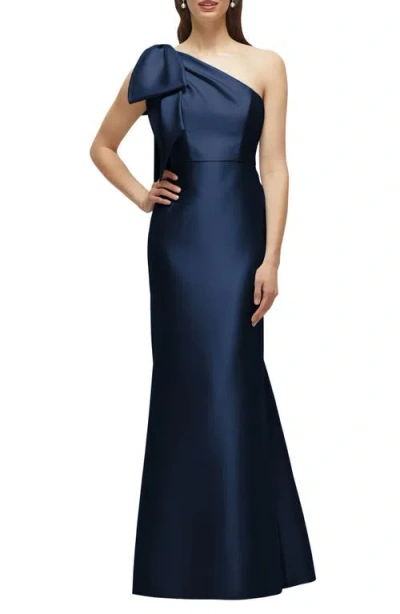 Alfred Sung Bow One-shoulder Satin Twill Mermaid Gown