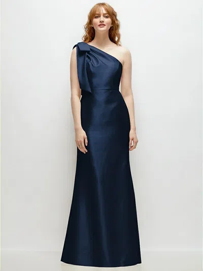 Alfred Sung Bow One-shoulder Satin Trumpet Gown