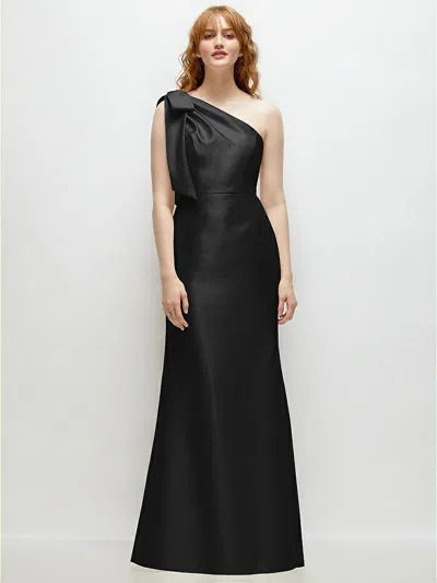 Alfred Sung Bow One-shoulder Satin Trumpet Gown