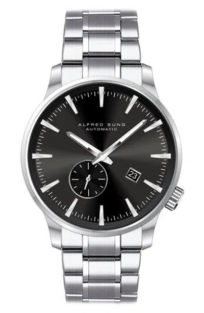 Alfred Sung Bracelet Strap Automatic Watch, 43mm In Silver Bracelet Black Dial