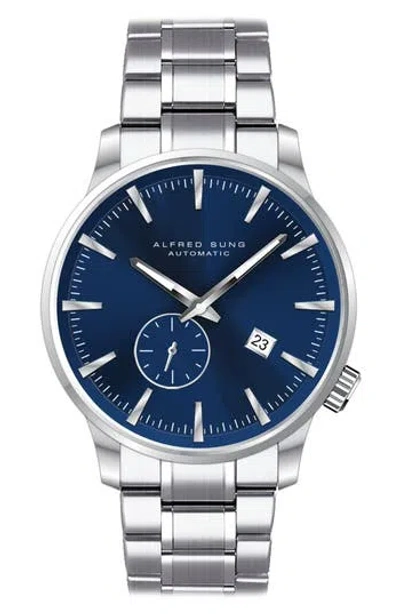 Alfred Sung Bracelet Strap Automatic Watch, 43mm In Silver Bracelet Blue Dial