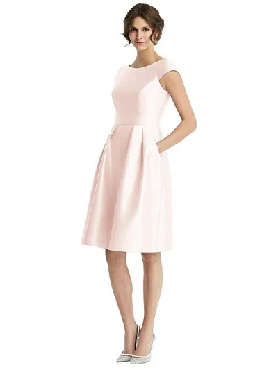 Alfred Sung Dessy Collection Cap Sleeve Pleated Cocktail Dress With Pockets In Blush Pink