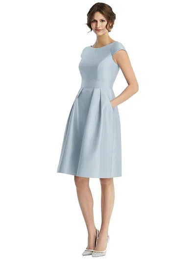 Alfred Sung Cap Sleeve Pleated Cocktail Dress With Pockets In Blue