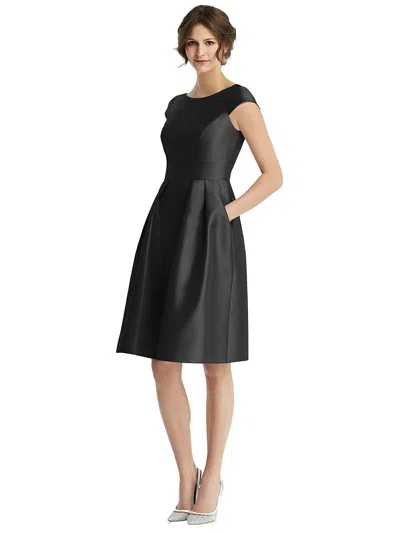 Alfred Sung Cap Sleeve Pleated Cocktail Dress With Pockets In Black