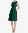 Alfred Sung Cap Sleeve Pleated Cocktail Dress With Pockets In Hunter Green In Multi