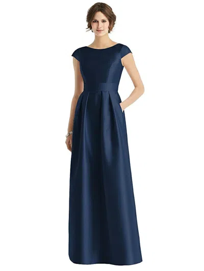 Alfred Sung Cap Sleeve Pleated Skirt Dress With Pockets In Blue