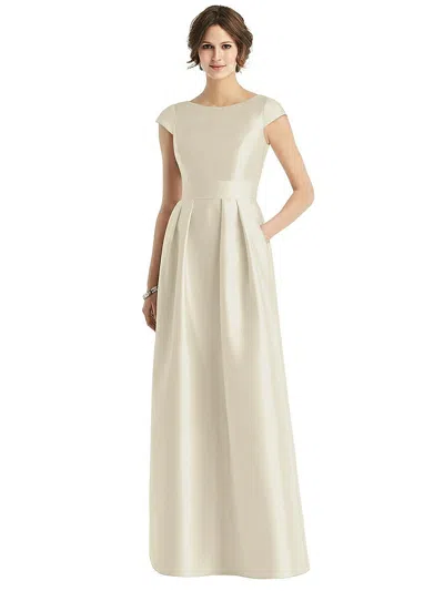 Alfred Sung Cap Sleeve Pleated Skirt Dress With Pockets In Neutral