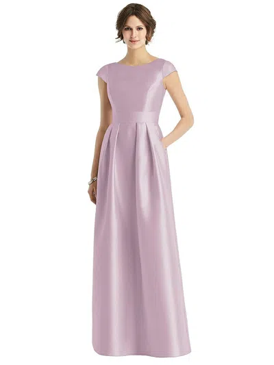 Alfred Sung Cap Sleeve Pleated Skirt Dress With Pockets In Pink