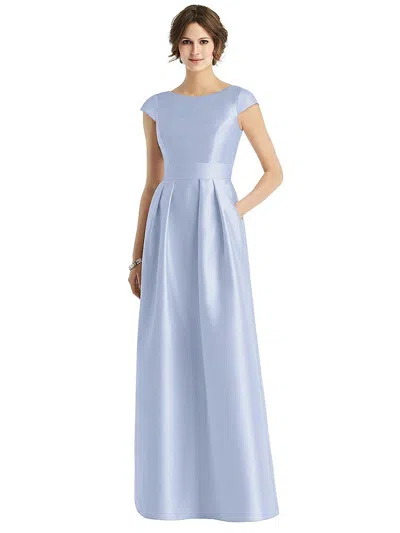 Alfred Sung Cap Sleeve Pleated Skirt Dress With Pockets In Blue