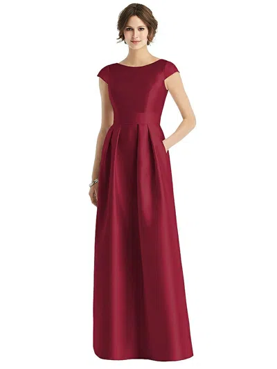 Alfred Sung Cap Sleeve Pleated Skirt Dress With Pockets In Red