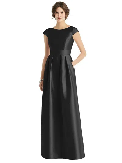 Alfred Sung Cap Sleeve Pleated Skirt Dress With Pockets In Black