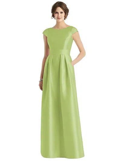 Alfred Sung Cap Sleeve Pleated Skirt Dress With Pockets In Green
