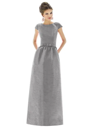 Alfred Sung Cap Sleeve V-back Maxi Dress With Pockets In Grey