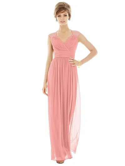 Alfred Sung Chiffon Knit Cap Sleeve Vneck Maxi Dress In Pink