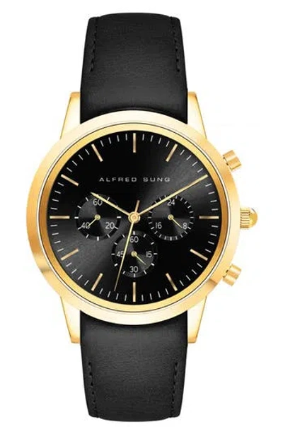 Alfred Sung Chronograph Leather Strap Watch, 42mm In Black