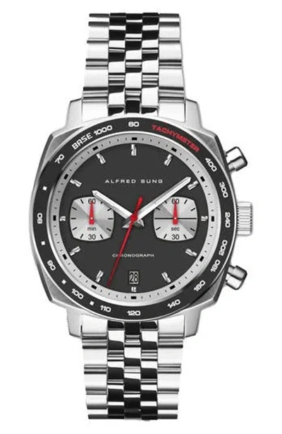 Alfred Sung Chronograph Quartz Bracelet Watch, 44mm In Black