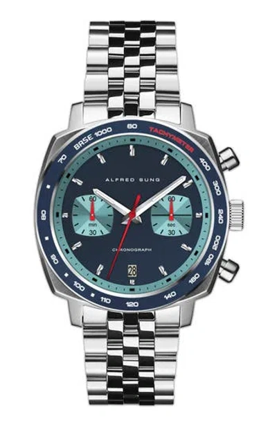 Alfred Sung Chronograph Quartz Bracelet Watch, 44mm In Metallic
