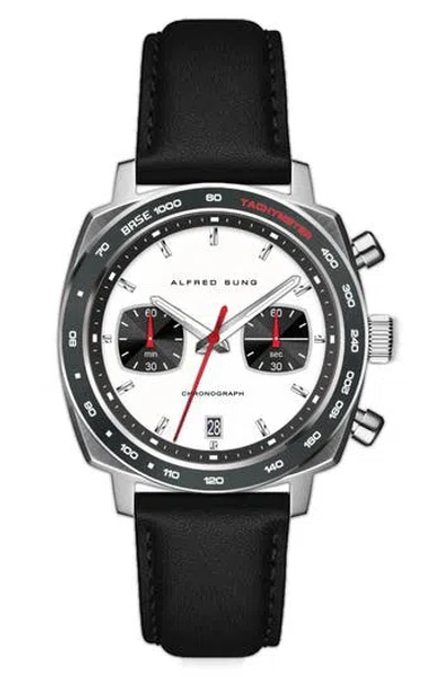 Alfred Sung Chronograph Quartz Leather Strap Watch, 44mm In Black