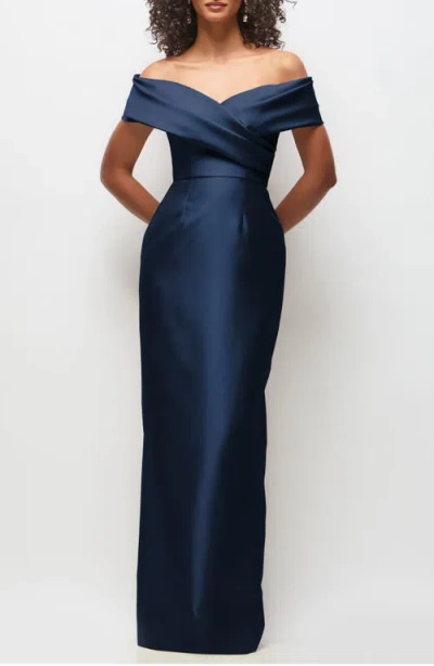 Alfred Sung Constance Off The Shoulder Column Gown In Black