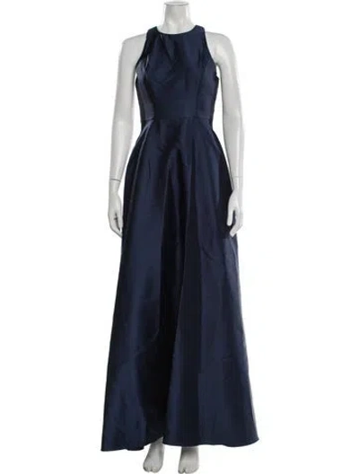 Pre-owned Alfred Sung Crew Neck Long Dress In Blue