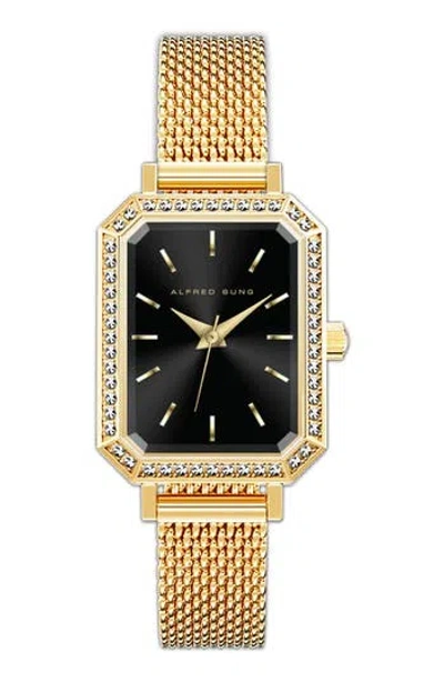 Alfred Sung Crystal Embellished Stainless Steel Bracelet Watch In Black