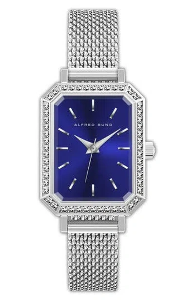 Alfred Sung Crystal Embellished Stainless Steel Bracelet Watch In Black