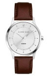 Alfred Sung Diamond Dial Leather Strap Watch, 42mm In Brown Strap Silver Dial